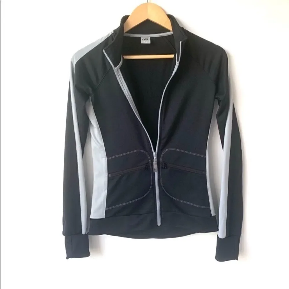Alo Kata Black Grey Stripe High Performance Jacket